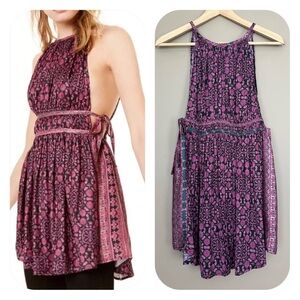 {Free People} Mid Summers Day Printed Halter Tunic Top - Womens Small